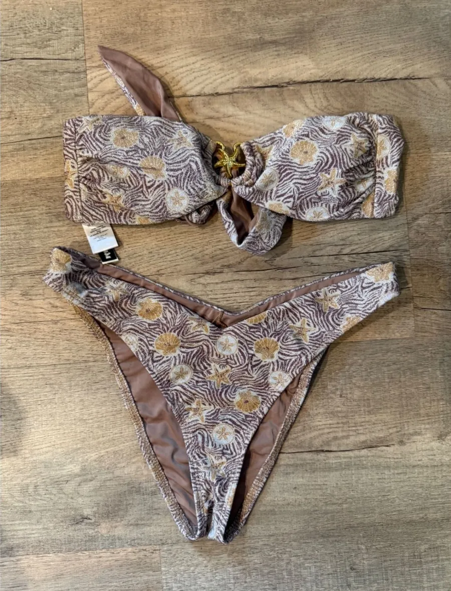Dippin Daisys Sidshells Lurex Bikini Set Starfish Hardware Gold Silver S M