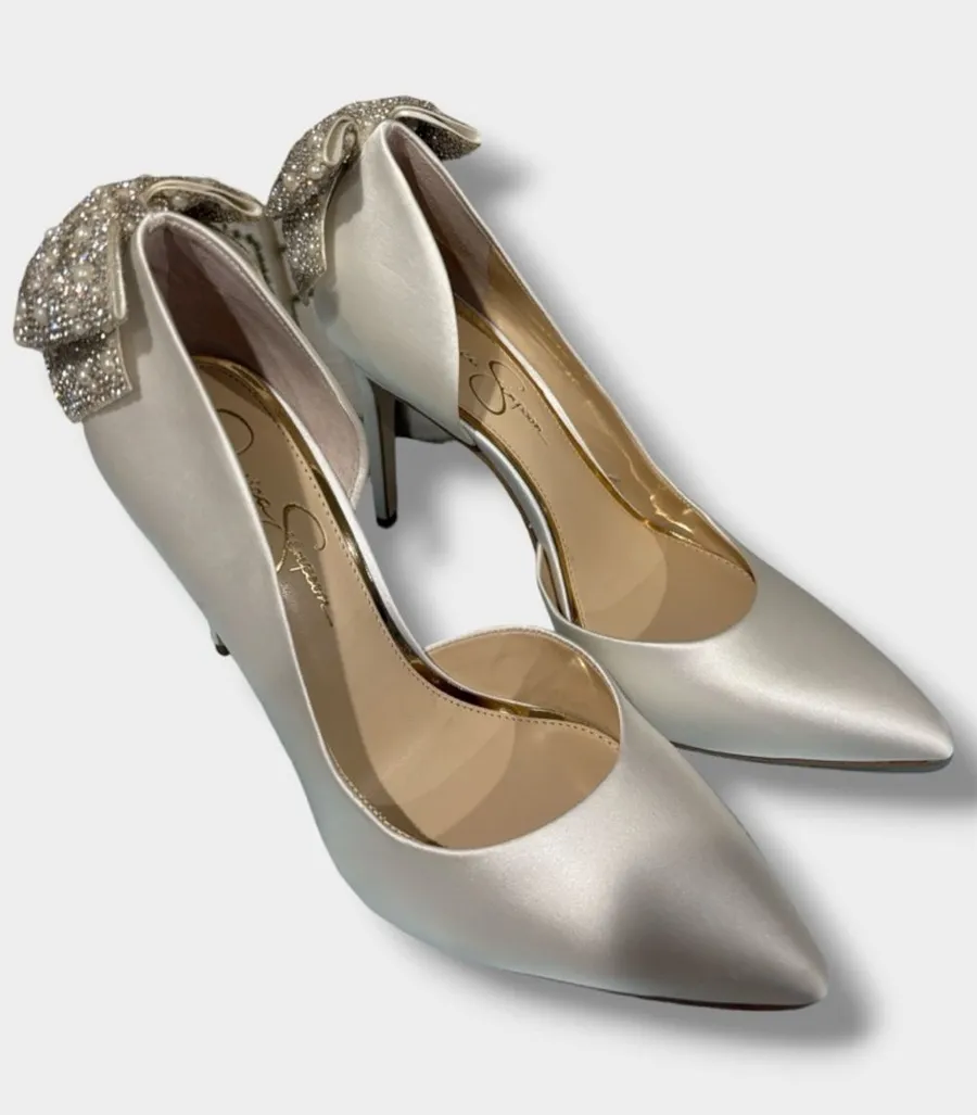 Jessica Simpson Prizma D'Orsay Crystal Bow Bridal Pumps Size 10