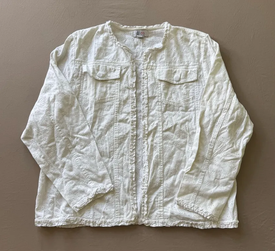 Vintage Y2K Denim & Co Floral Eyelet Open Front Jacket