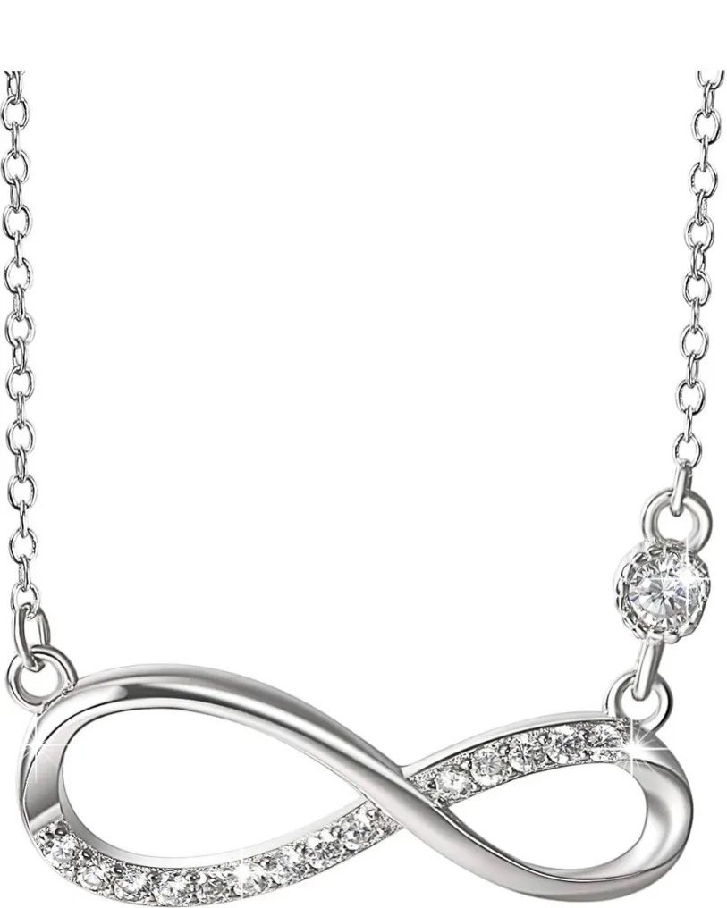 888. Infinity Necklace .925 Sterling Silver Endlessness Love Zircon Pendant