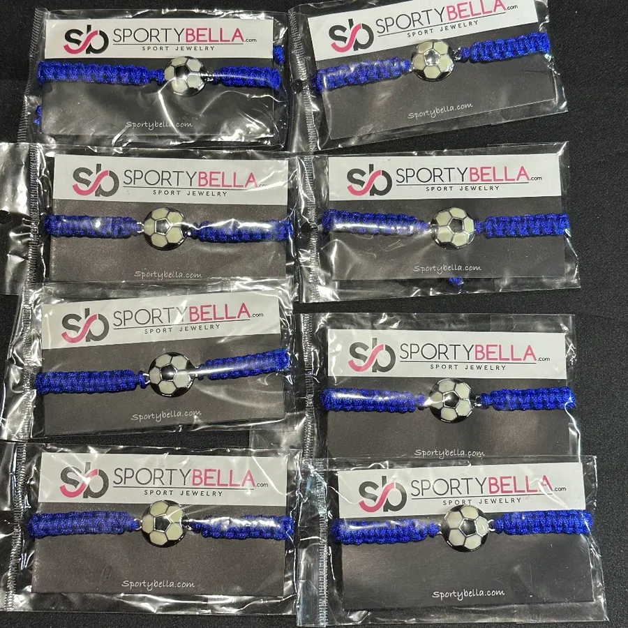 J456 Bulk Bundle of 8 NWT Sporty Bella Adjustable Soccer Bracelets Blue