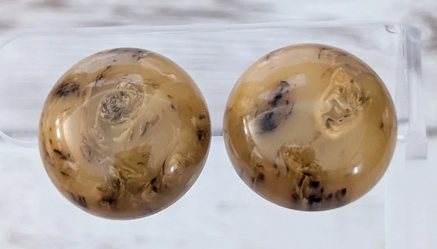 Vintage Clip On Earrings Very Unusual Tan Domed