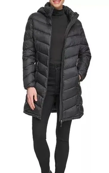 Charter Club Packable Hooded Puffer Coat Size Large Black