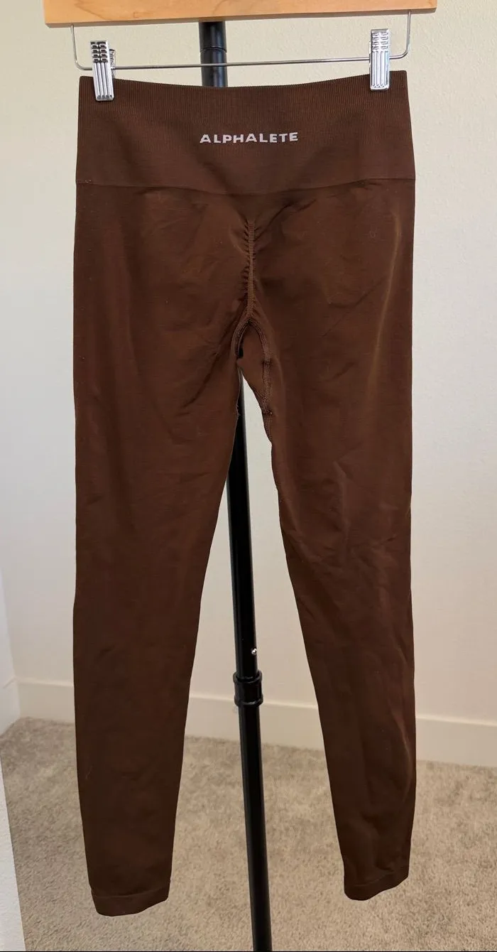Alphalete Chocolate Brown Seamless Booty Scrunch High-Waist Leggings - Size Smal