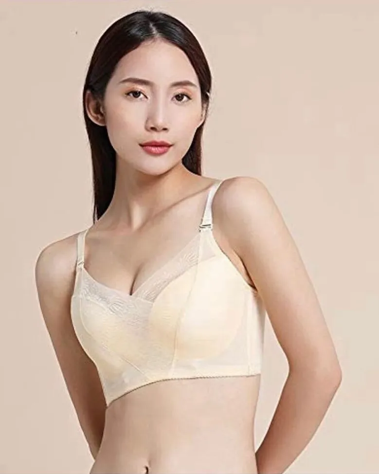 NWT Womens Fineying Shirred Ivory Lace Full Coverage Bra