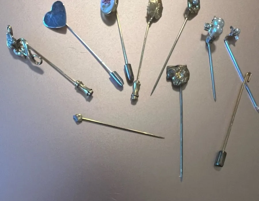 Vintage Silver and Gold stick pins with Intricate Designs