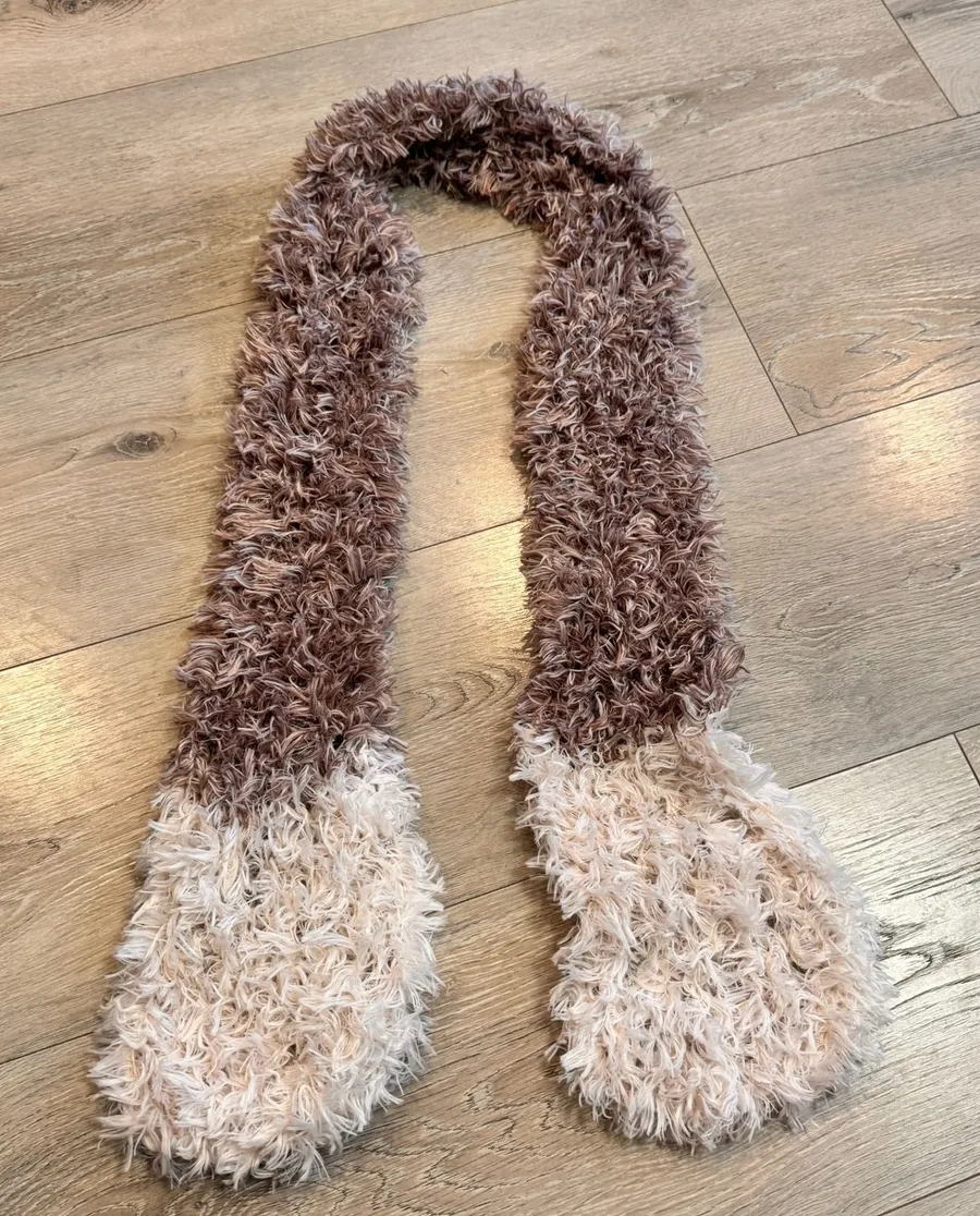 Handmade Soft Shaggy Faux Fur Scarf Brown Cream Winter Warm Cozy Accessory