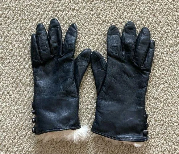 Vintage Lord & Taylor Genuine Leather Gloves Size 7.5 Fur Lining Soft Women EUC Black