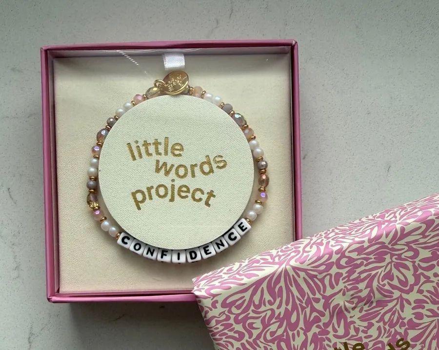 Little Words Project "Confidence" Bracelet NIB Pink Beaded Stretch Bracelet
