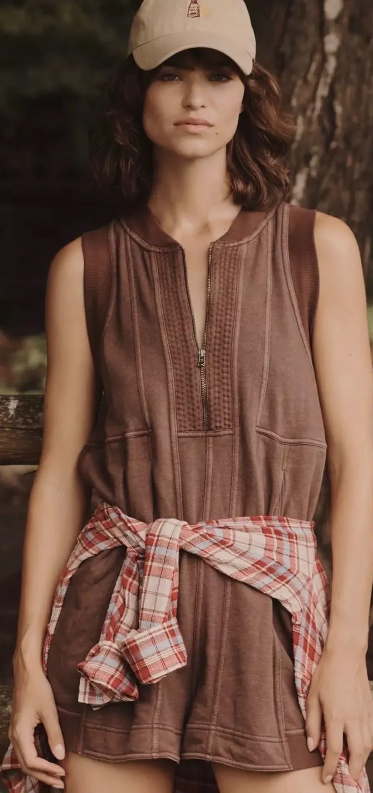 Daily Practice Anthropologie Canyon Sleeveless Romper Brown Mineral Wash Medium