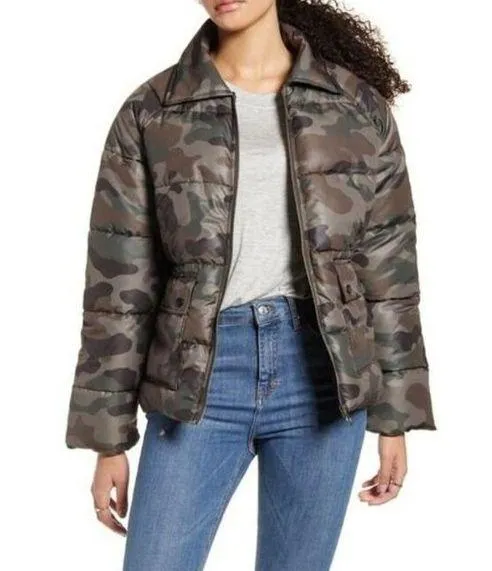 NWT Nordstrom BP Camo Print Puffer Jacket Full Zip Size XXS NEW