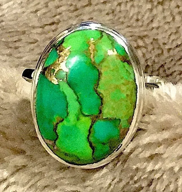 Mohave Green Turquoise Sterling Silver Ring 8-3/4