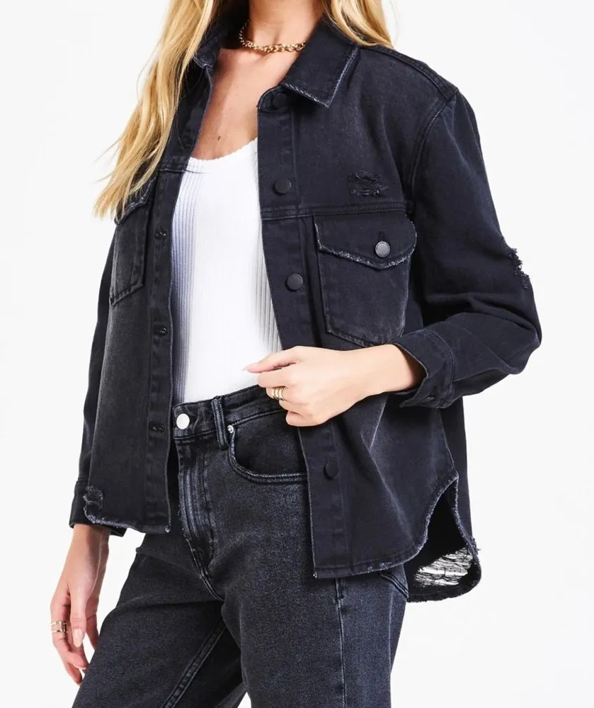 🖤✨Dear John‎ Black Distressed Denim Jean Jacket Women’s Small✨🖤