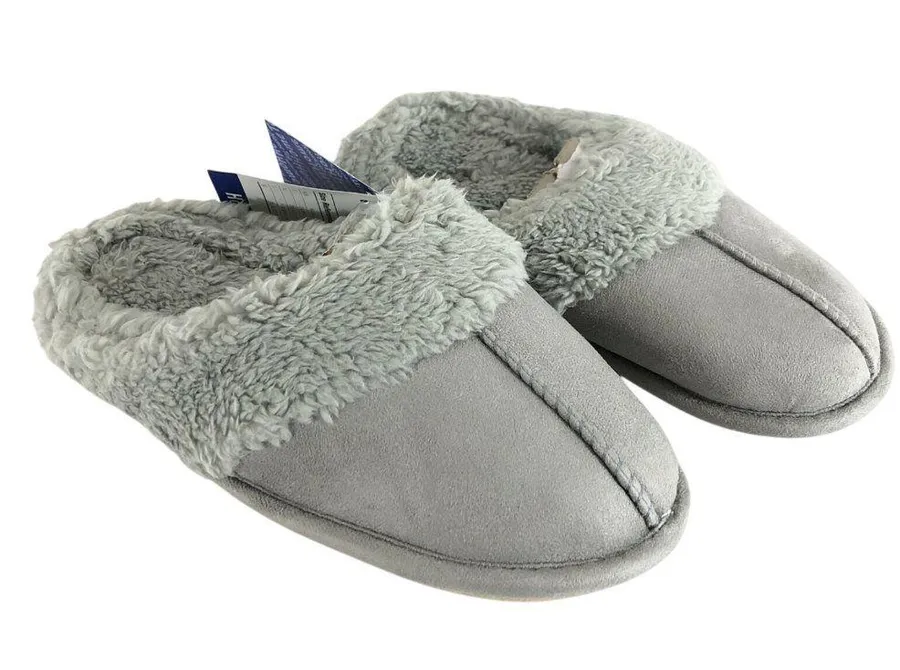 Hometop Womens Slippers Clogs Faux Suede Faux Fur Gray Size S 5