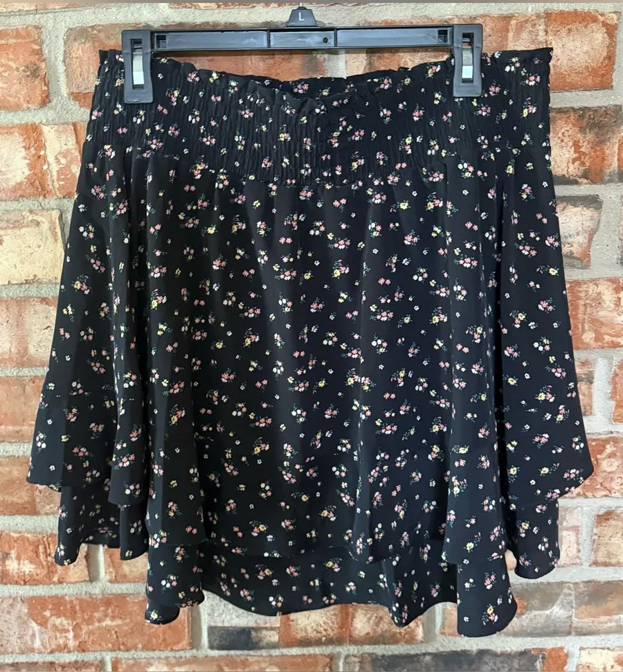 Socialite Black Floral Skirt with Pink & Green Accents