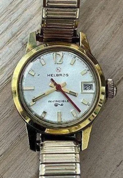 Helbros Invincible Rare Vintage Ladies Watch Mechanical Silver Dial Date Window