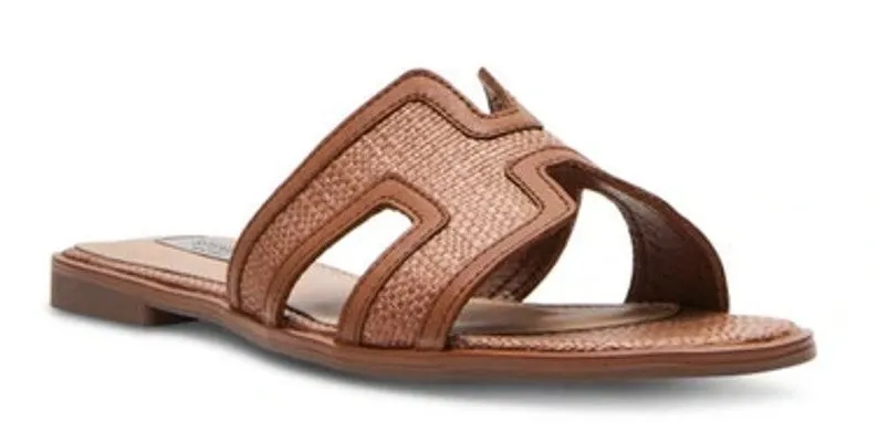 Steven New York Harlien Woven Leather Slide Open Toe Slide Sandals Brown 7.5 Tan