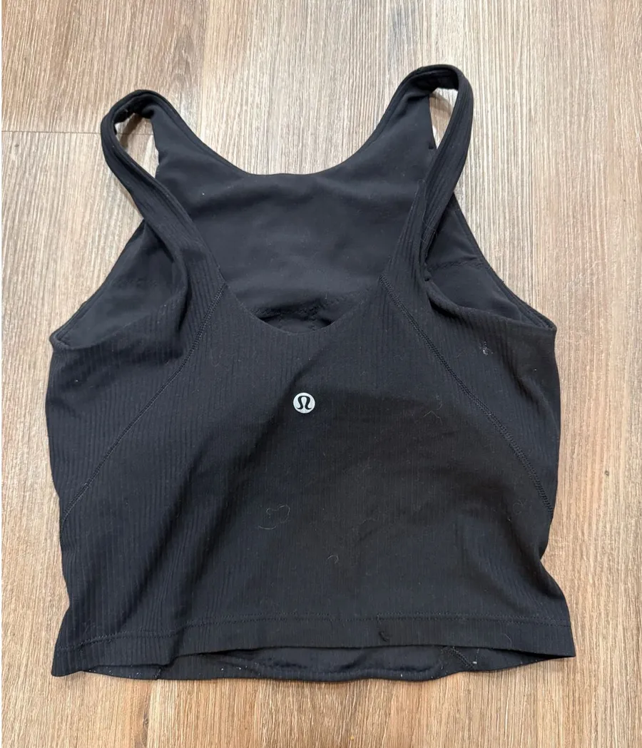 Lululemon Black Ribbed Cropped Tank Top Size 2 Racerback Athleisure flaw
