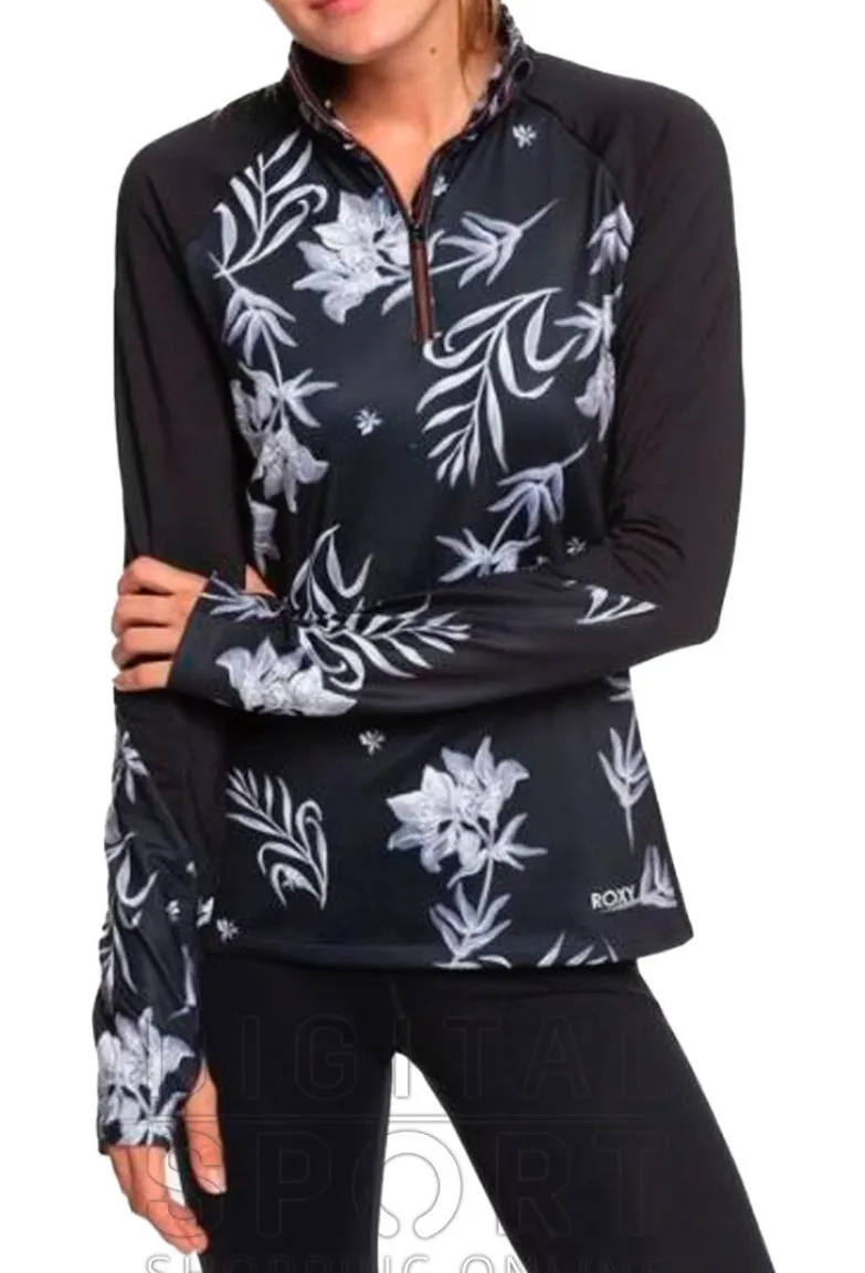 Roxy sz M Womens Black Floral Swim Rash Sun Gaurd Beach Outdoor Travel Vacation