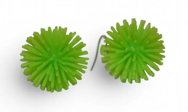 Neon Green Pom Pom Ball Dangle Earrings Spiky Novelty Statement Jewelry