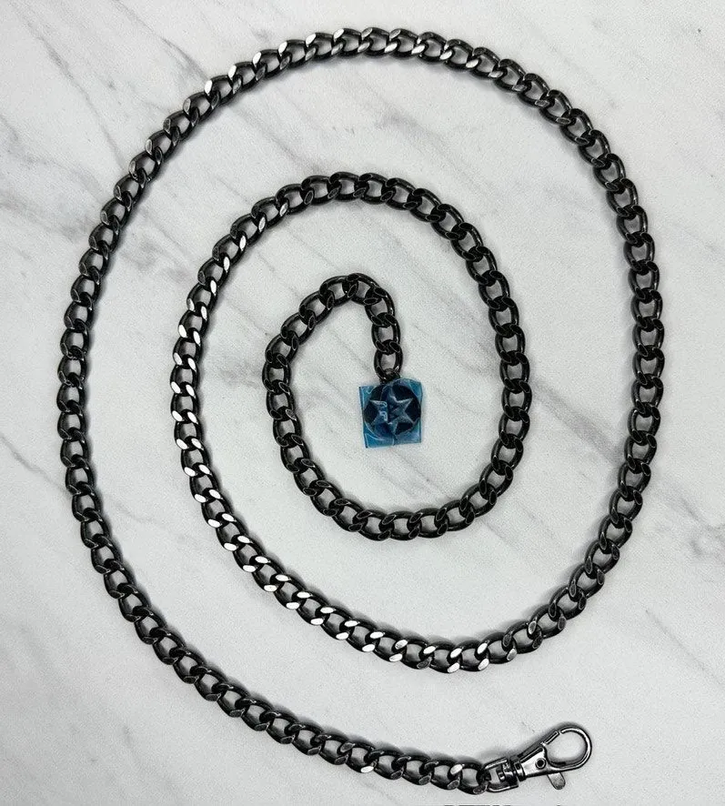Black Tone Metal Curb Chain Link Belt with Star Charm One Size ✨