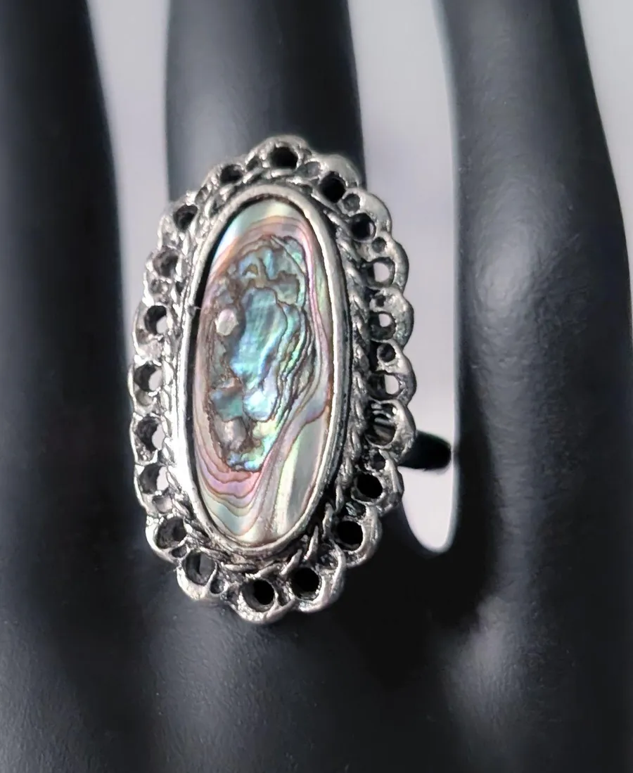 Vintage Ring Abalone Inlay Ring Statement Ring