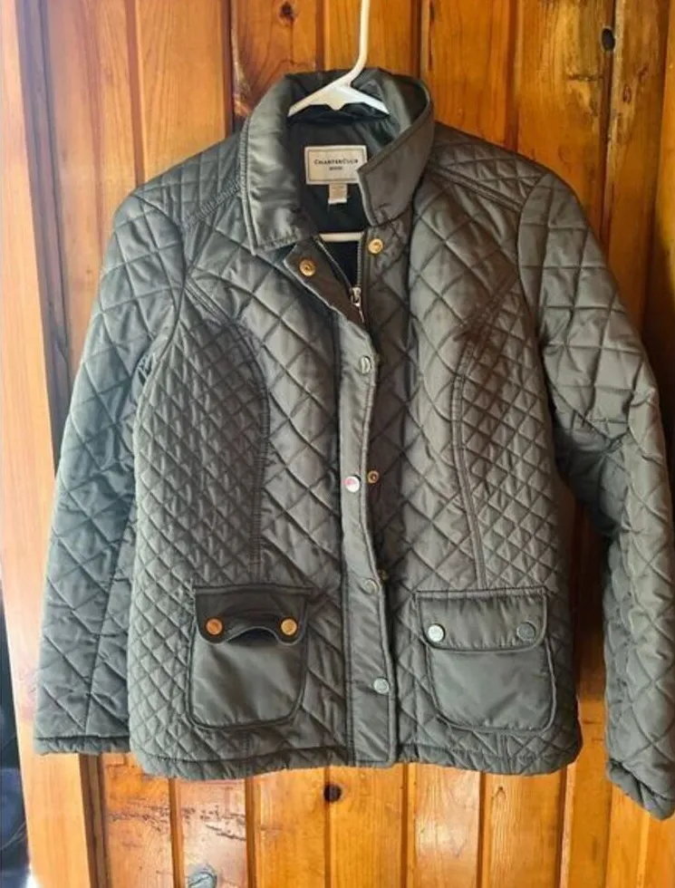 Charter Club Petite Quilted Jacket Gray Zip-Up Coat Snap Buttons Size Petite S