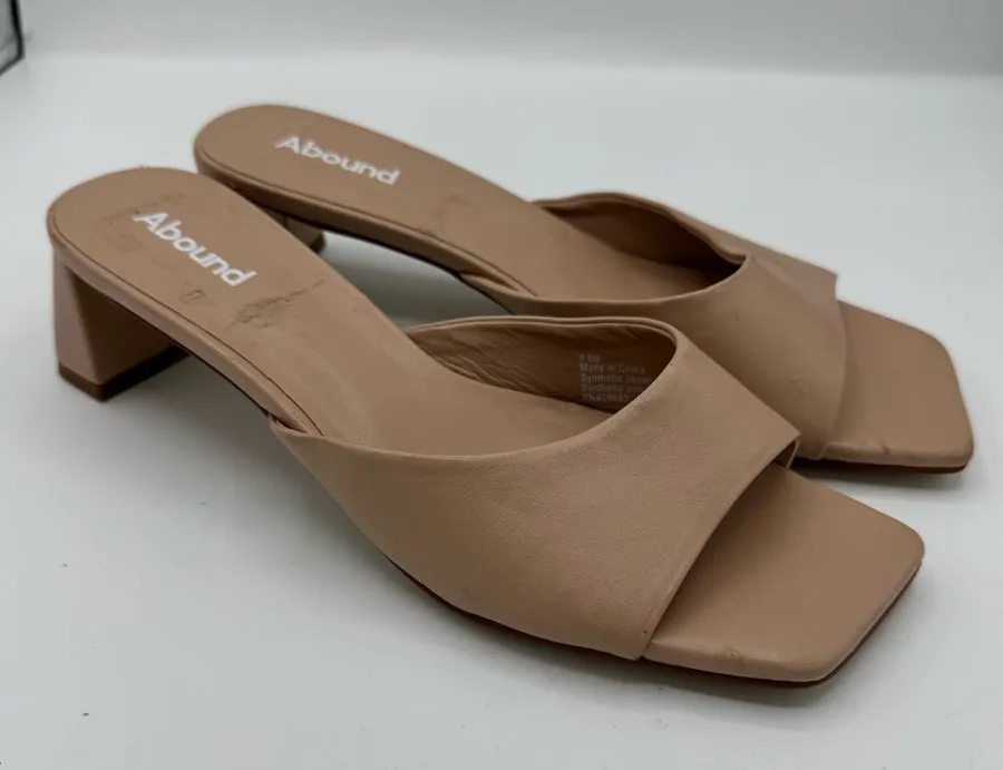 Abound Erica Tan Cream Block Heel Square Toe Slide Sandals size 8.5 90’s vibe