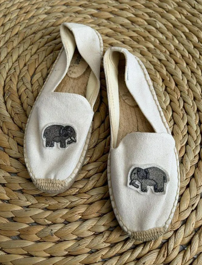 SOLUDOS Elephant Print Canvas Espadrilles Flats Size US 8