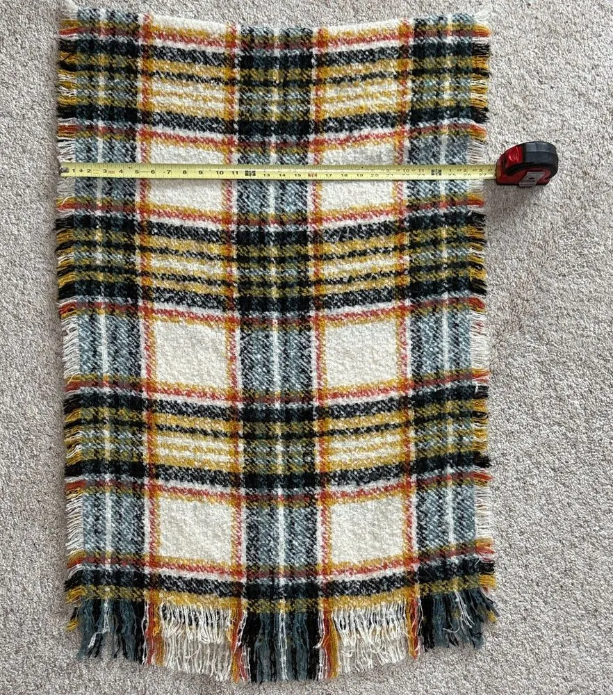 Oversized Plaid Blanket Scarf Black Yellow Tartan Fringe Wrap Shawl Cozy Fall OS