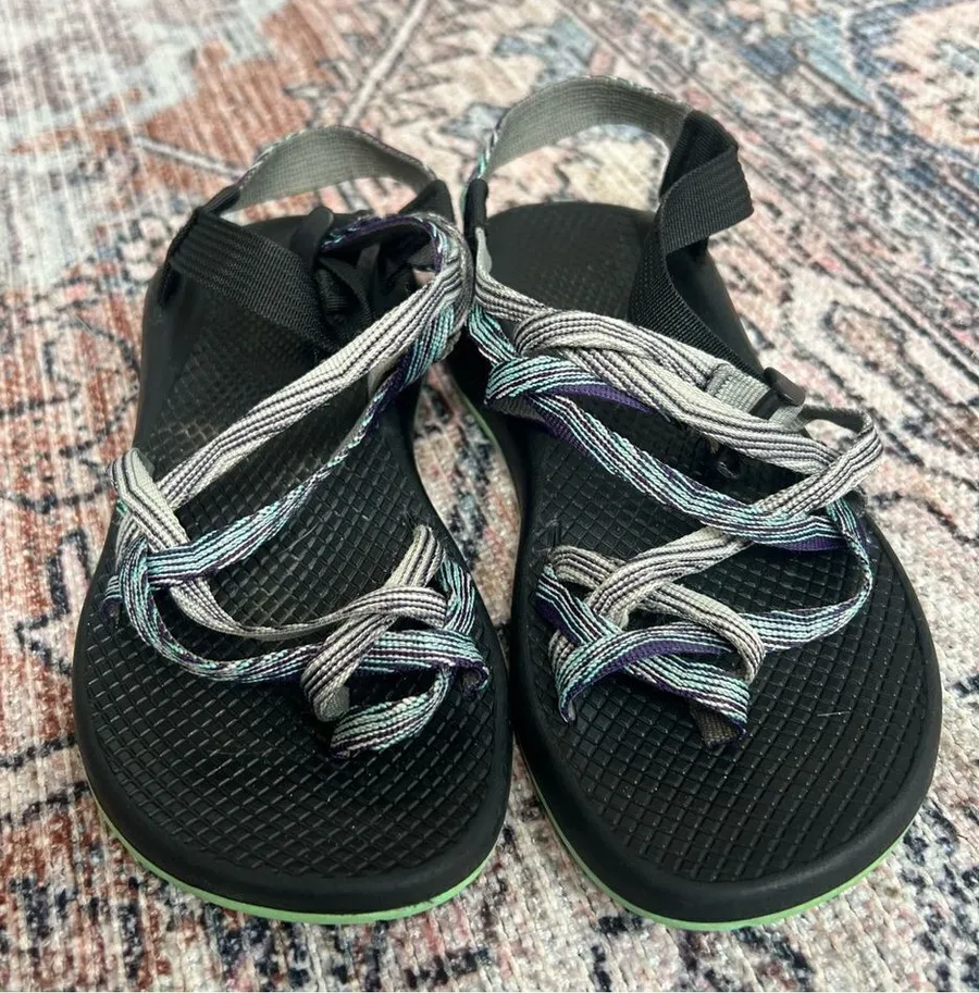 Women’s Chaco ZX2 Classic Double Green/Blue Stripe Size 7 Athletic Sandals