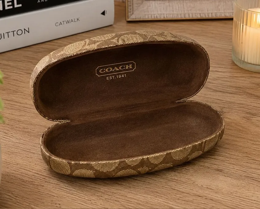 Coach Signature Hard Eyeglass Case Brown Tan Sunglasses Protective Hinged Case