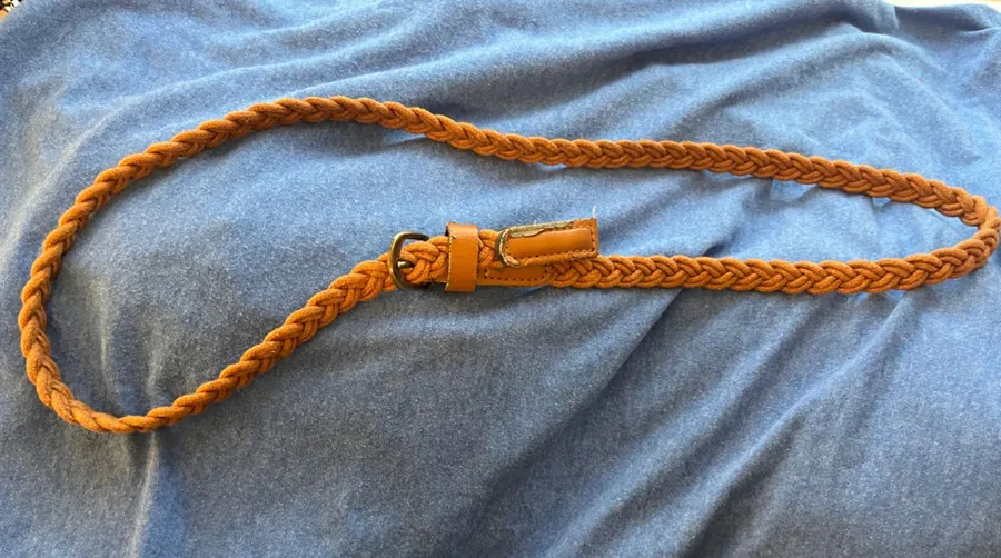 Braided Leather Waist Belt in Tan Size 37