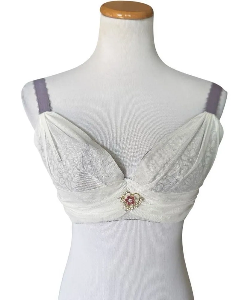 NWT Womens Fineying Ruched Chiffon and Floral Lace Full Coverage Bra