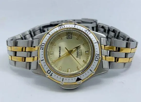 Armitron Durasteel Women Date All sport Watch two Tone 28mm up to 7” new battery Gold