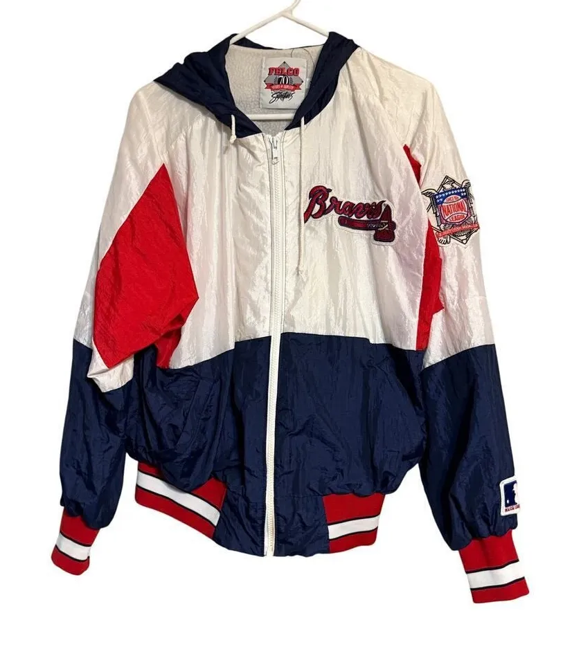 Vintage Atlanta Braves Windbreaker Women's Medium Blue