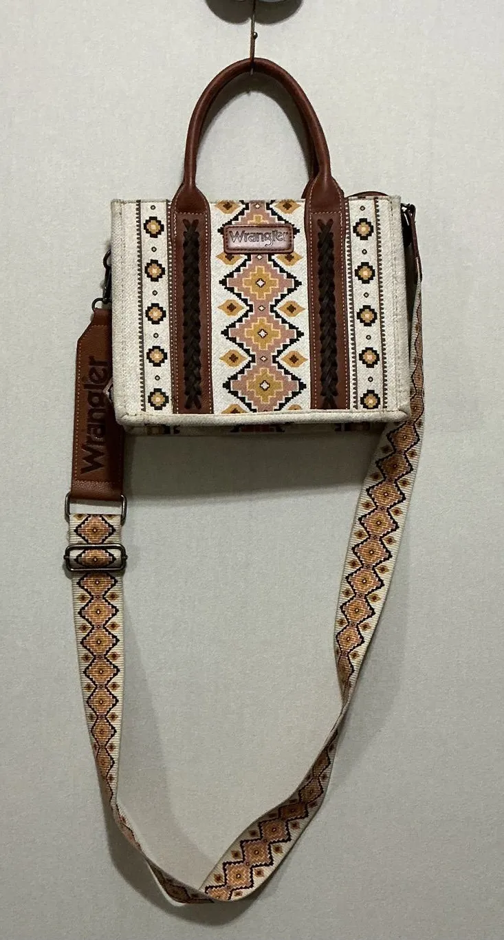Wrangler Cream and Brown Geometric Embroidered Crossbody Bag