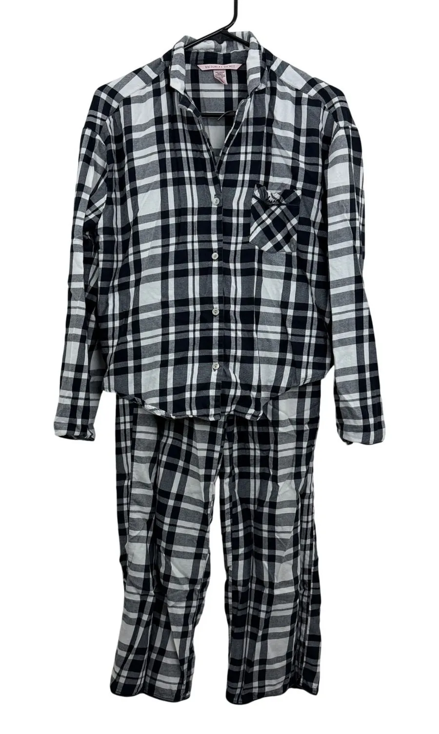 Victoria's Secret Pajamas Womens XS Black White Plaid Flannel Sleepwear Set