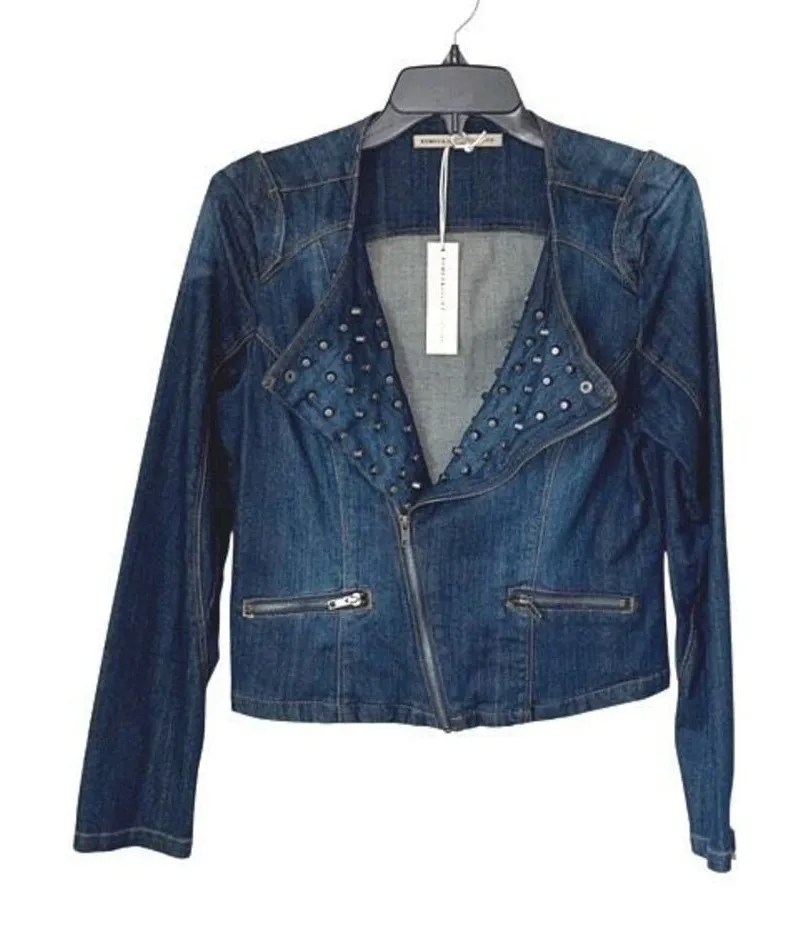 Romeo & Juliet Couture Womens Denim Studded Jean Jacket Blue Size Medium NWT