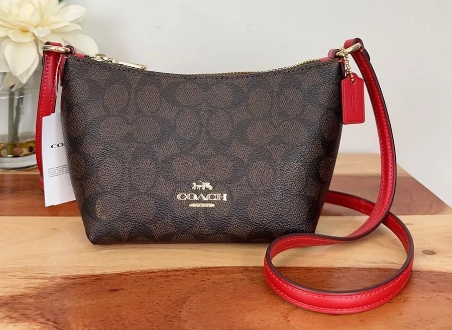 NWT Coach Zip Top Crossbody Bag In Signature Canvas