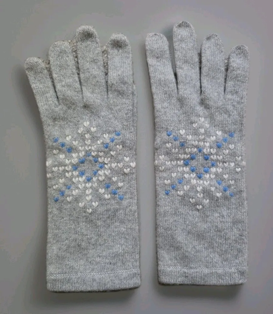Land's End 100% Cashmere Knit Gloves Beige Women’s Size Medium Winter Cozy