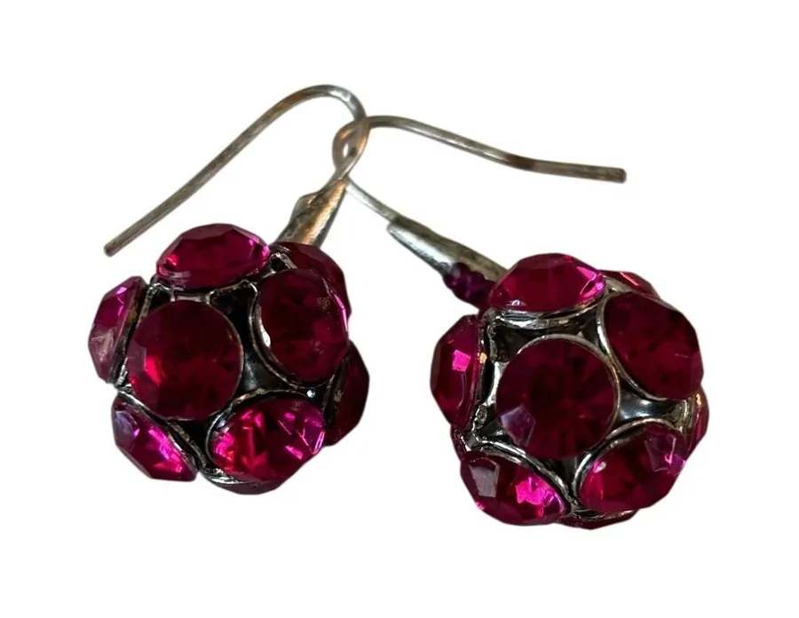 Vintage Disco Ball Drop Earrings Women Hot Pink Y2K Barbiecore Sparkly