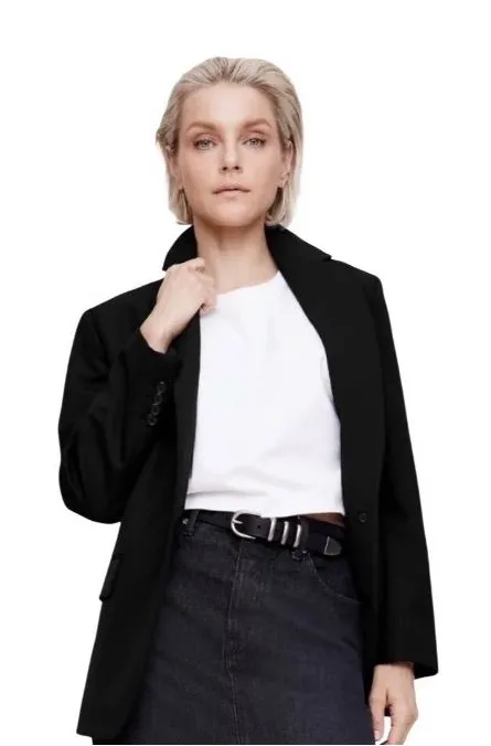 BANANA REPUBLIC Black Boyfriend Fit Wool Blazer One Button Closure Size 10 NEW