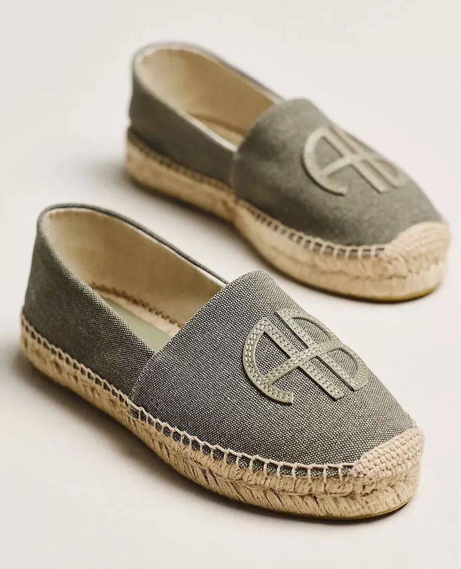 Anine Bing Paloma Embossed Logo Espadrilles in Desert Sage Green NWOB