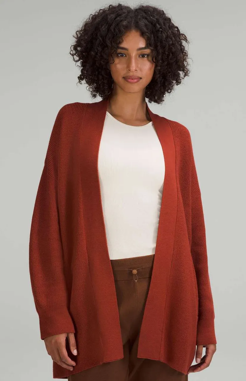 Lululemon Merino Wool-Blend Ribbed Long Wrap Sweater Cayenne Size 12