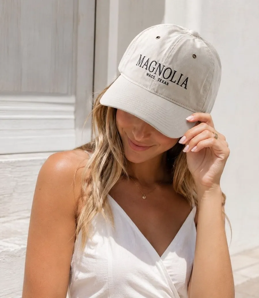 Magnolia Market Waco Texas Ivory Twill Dad Cap Adjustable Leather Strap Hat NEW