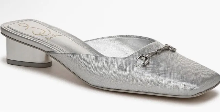 Sam Edelman Women Ollie Square Toe Bit Mule in Silver Size 10 Equestrian