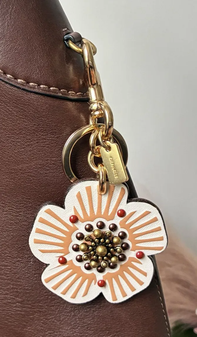 Coach Tea Rose Bag Charm, Prarie Tea Rose, Chalk / Gold