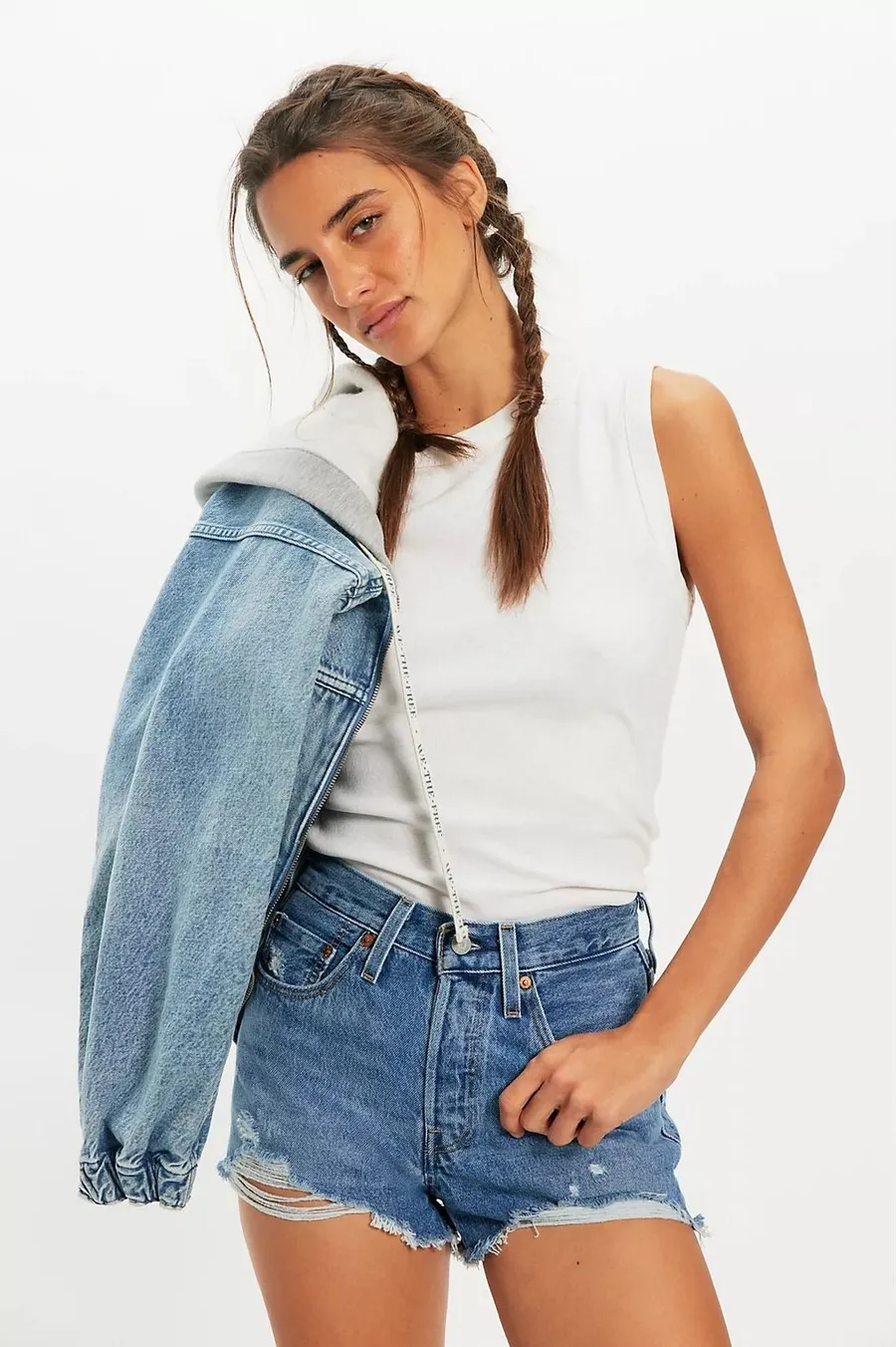 Levi's Premium 501 Women's Denim Shorts Button Fly Raw Hem Size 30
