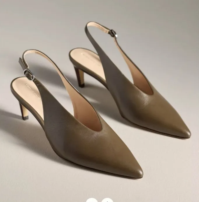 By Anthropologie Genuine Leather Pointed-Toe Slingback Pumps